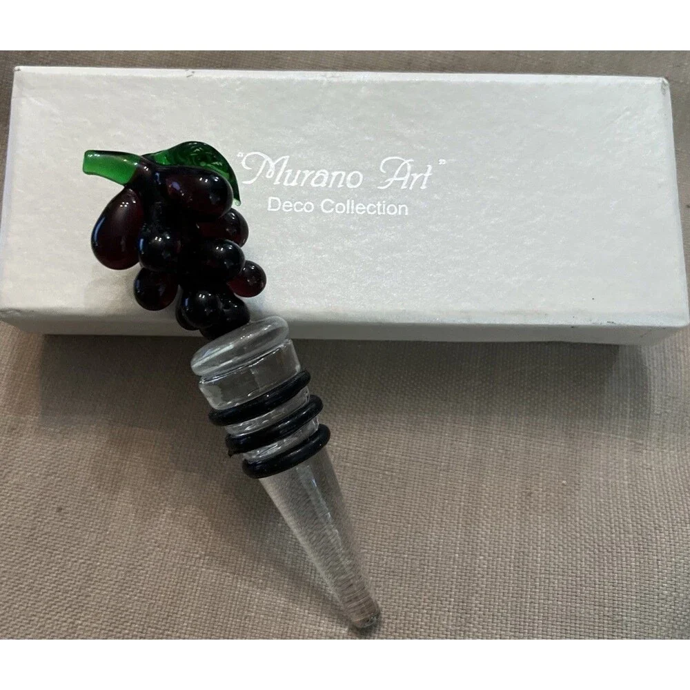 Murano Art Stunning Hand Blown Grapes Glass Wine Bottle Stopper New